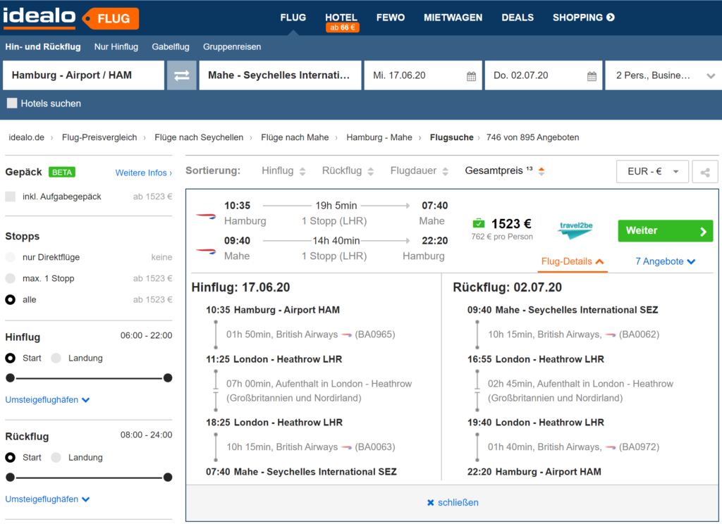 idealo.de Flugsuche