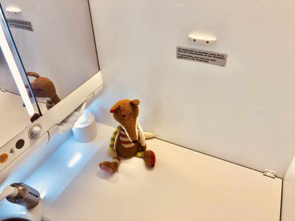 Lufthansa Airbus A380 Economy Class - Toilette und Wickeltisch - größer als in der Business Class