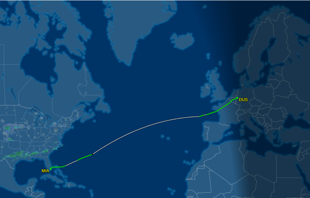 Flug Route EW 1184 von Düsseldorf nach Miami im Airbus A330-300